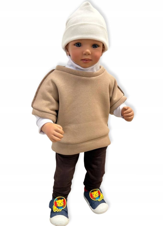 Dartomik - Kinderponcho - 146 - Katoen met Pluis - Beige