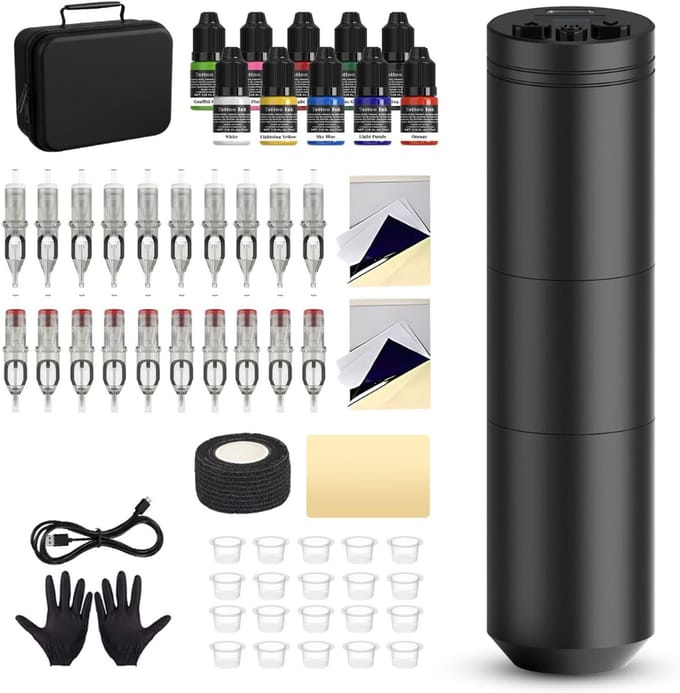 MRKK® Tattoo Machine met Accessoires - Tattoo kit Draadloos - Complete Set -Zwart
