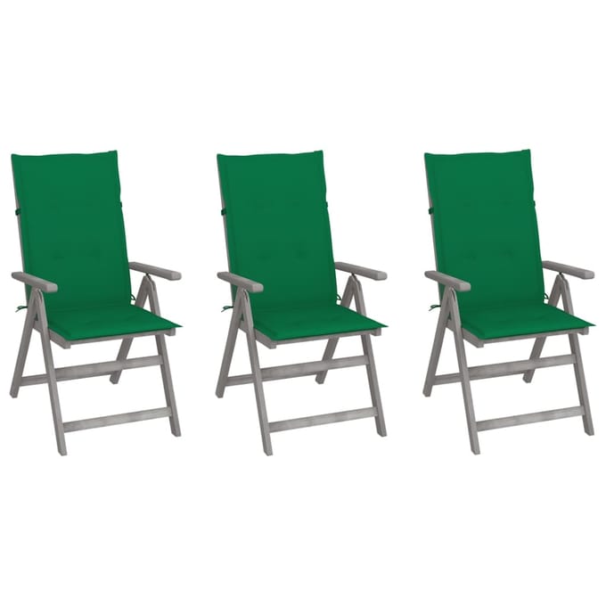 vidaXL - Tuinstoelen - 3 - st - verstelbaar - met - kussens - massief - acaciahout