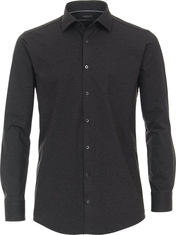 VENTI modern fit overhemd - jersey - antraciet - Strijkvriendelijk - Boordmaat: 42