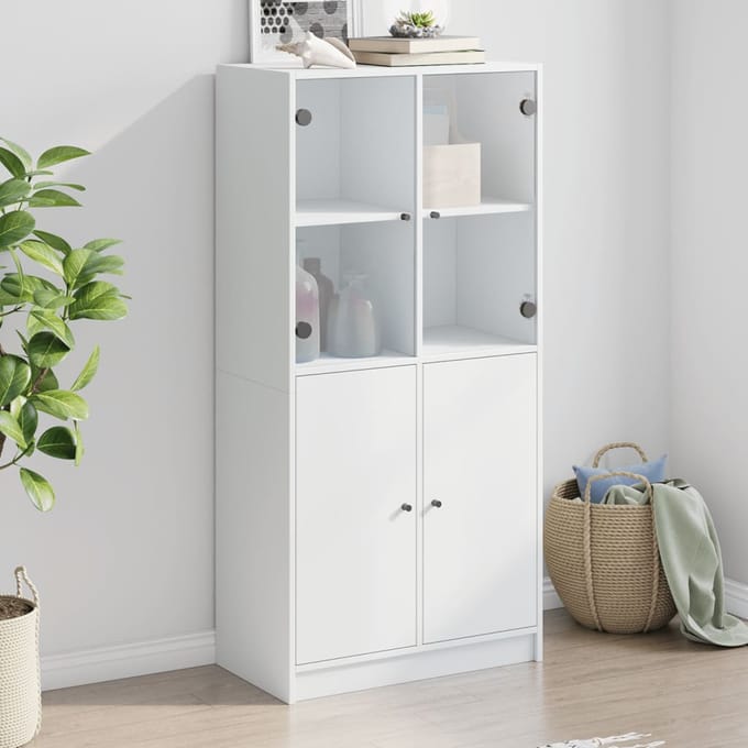 vidaXL - Hoge - kast - met - deuren - 68x37x142 - cm - bewerkt - hout - wit