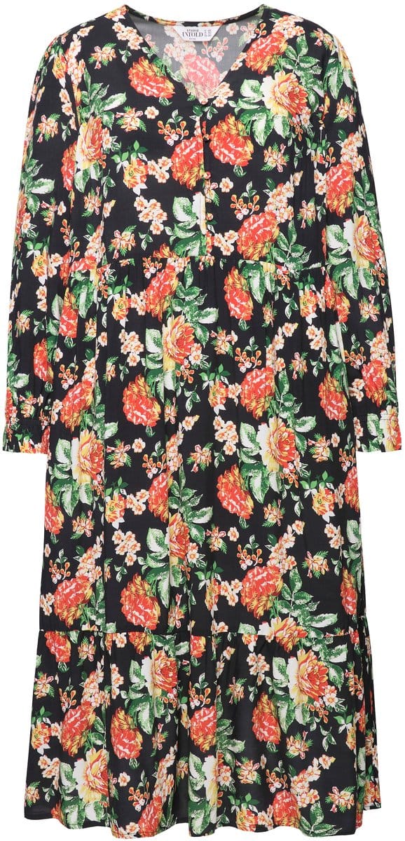 Studio Untold - Dames - Jurk A-lijn bloemenprint lange mouwen - Zwart - Maat 42+