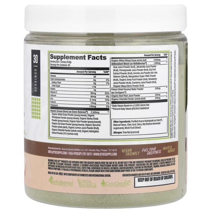 RYSE, Natuurlijke Serie, Loaded Greens, Citroen Burst, 10,4 oz (294 g)