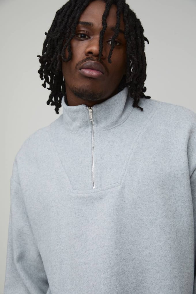 Tall Oversized Boxy Funnel Neck Sweatshirt | Grey Marl | Size Small