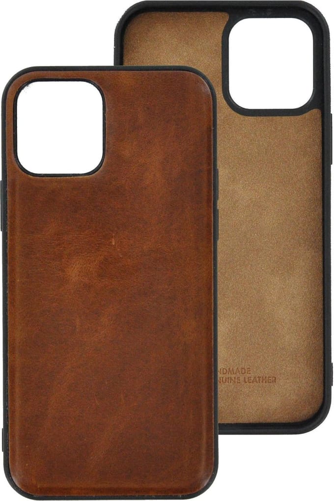 iPhone 12 Pro Max Hoesje - iPhone 12 Pro Max hoesje Echt leer Back Cover P Case Cognac Bruin