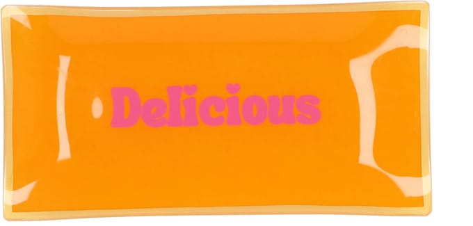 Daan Kromhout - Glas - Bord - Glazen Bordje - Delicious - Oranje - 20 x 10 cm