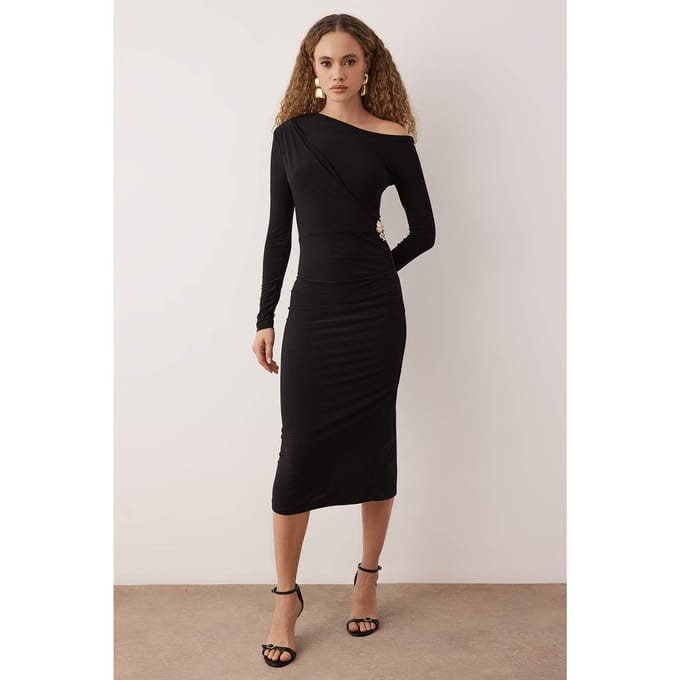 Dames Unifarben Midi Lange Cocktail Bodycon Jurk