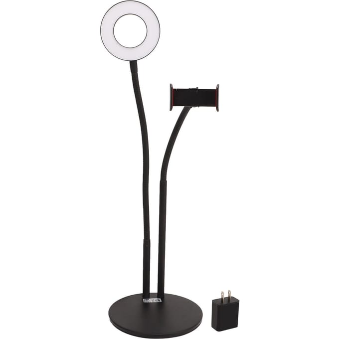 Anneau lumineux selfie à intensité variable 3 températures de couleur Lumière LED circulaire de bureau avec support Pour le direct black