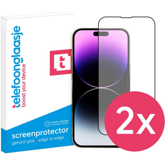DuoPack: iPhone 14 Pro Max screenprotector gehard glas Edge to Edge