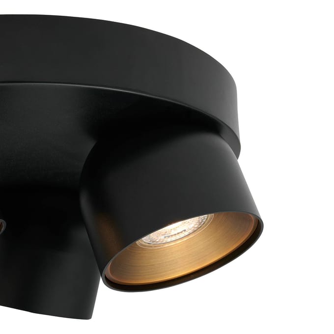 Nordlux Downlight Pitcher, zwart/messing, 3-lamps, rond, metaal
