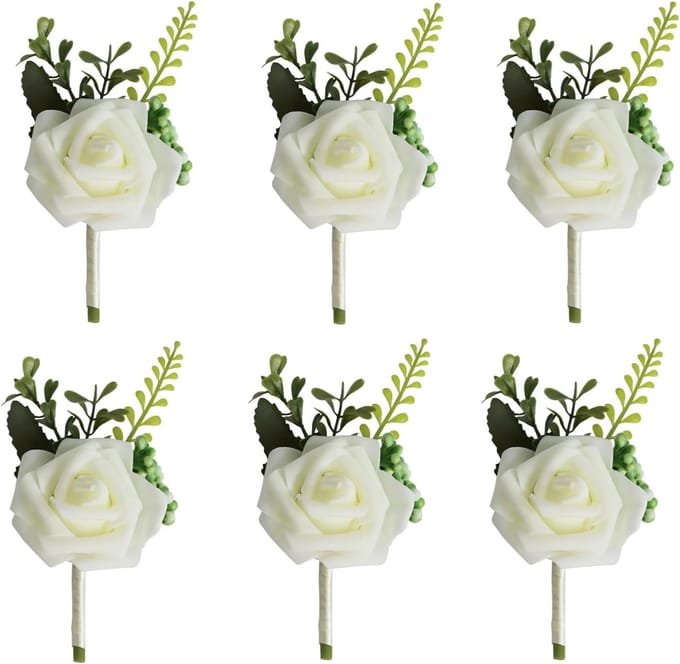 6 witte rozen bruidsbloem corsages - trouwspeld voor mannen - bruid - bruidegom - bruidsmeisjes - getuigen - gasten