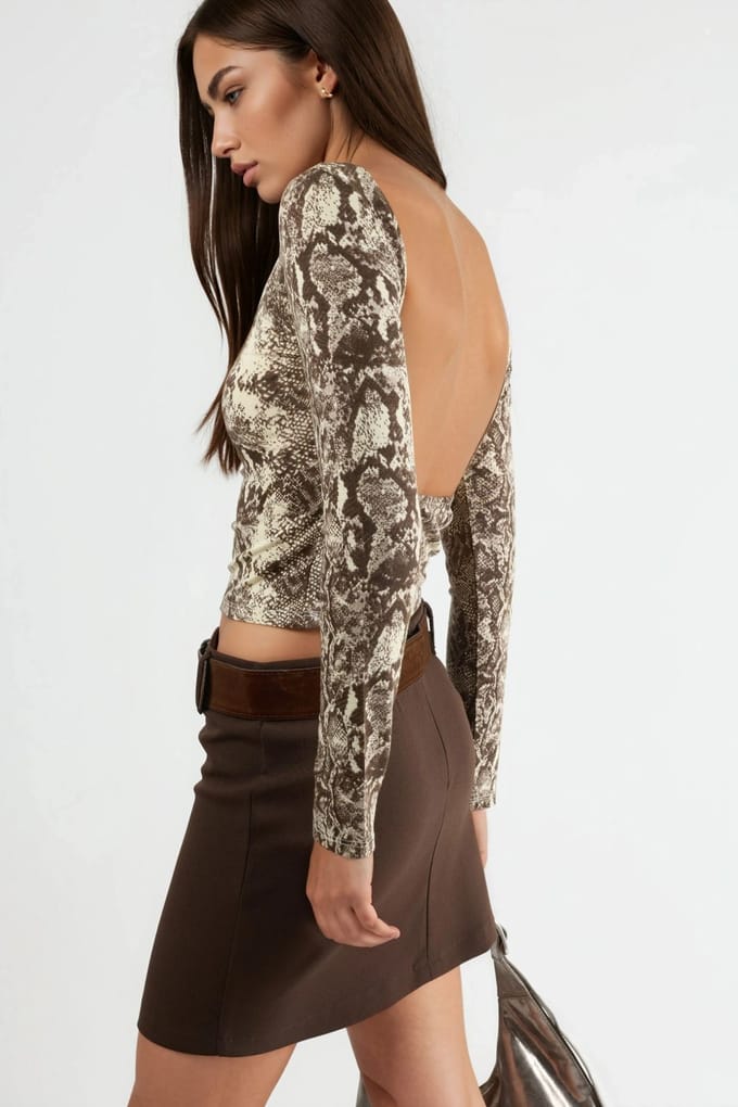 Slangenprint Boot Hals Crop Blouse