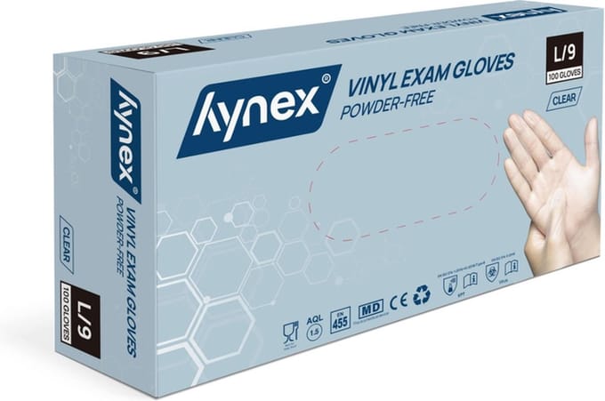 Hynex Vinyl Handschoenen maat L Poedervrij transparant/ wit 4,5gr MD - 100/box