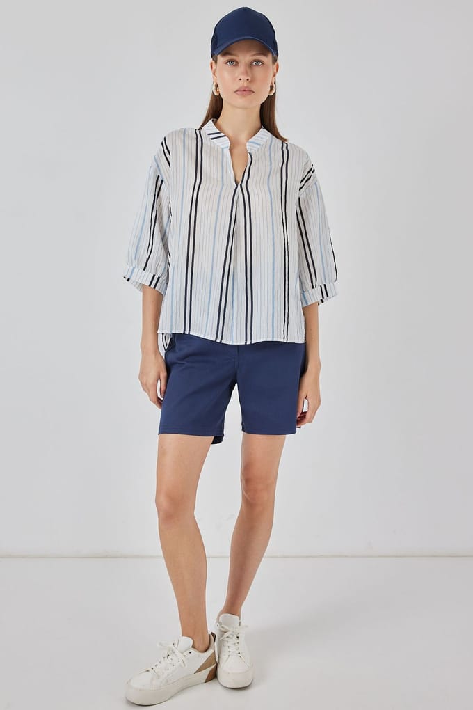 Gestreepte V-hals Blouse