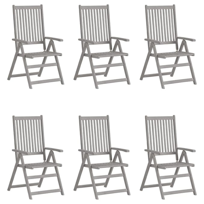 vidaXL - Tuinstoelen - 6 - st - verstelbaar - massief - acaciahout - grijs