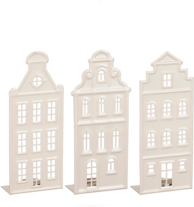 Rustik Lys set van 3 witte waxinelicht houder huizen L12xB6xH29,5 cm