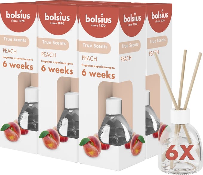 Bolsius - Geurstokjes - Peach - 6 stuks - Voordeelverpakking - 60ml