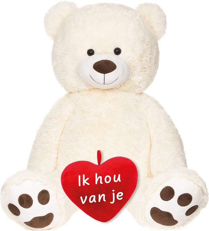 BRUBAKER XXL Teddybeer 100 cm Groot - Wit - Pluche Dier Knuffel Met hart "Ik hou van je" - Cadeau - Moederdag Cadeautje