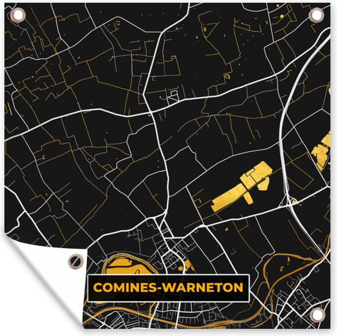 Tuindoek Comines-Warneton - Goud - Stadskaart - Kaart - Plattegrond - 100x100 cm