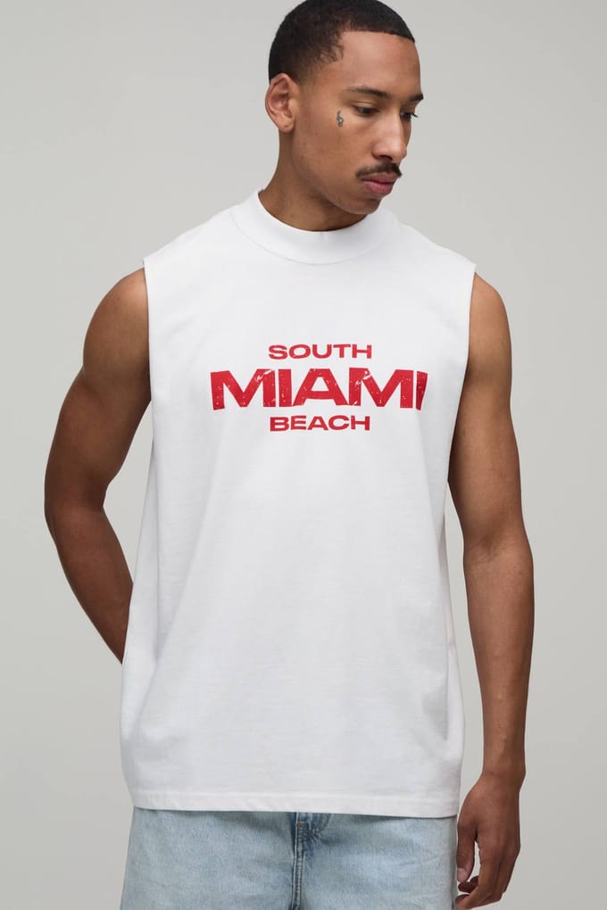 Wit Oversized Tanktop Met Miami Print | White | Size Medium