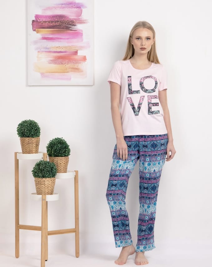 VANILLA - Love dames pyjama - Pyjamasets - Tweedelig - Viscose - Roze - PJ1544 - L