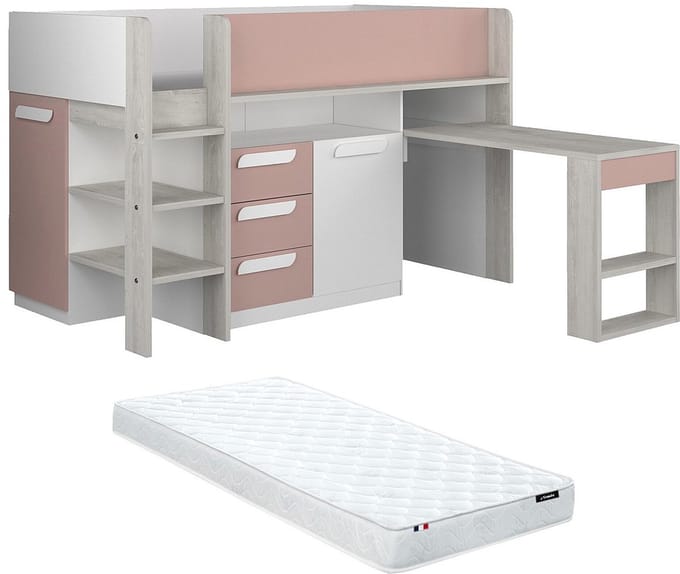 Vente-unique Combinatiebed hout roze 90 x 200 cm LOUKALA