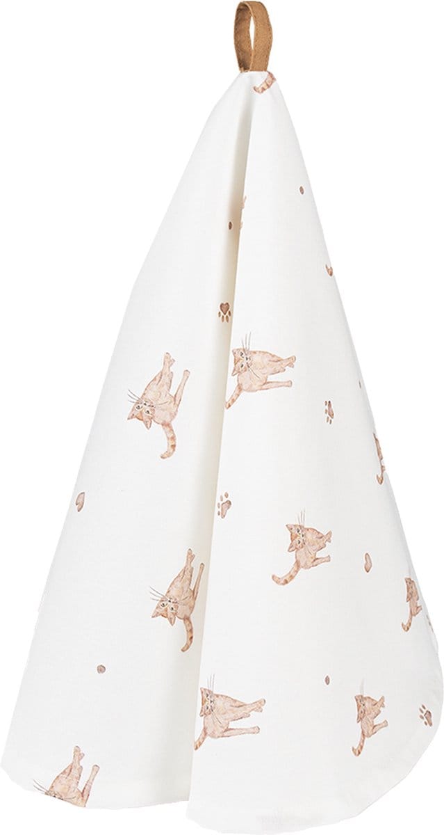 Clayre & Eef Theedoek Ø 80 cm Beige Bruin Katoen