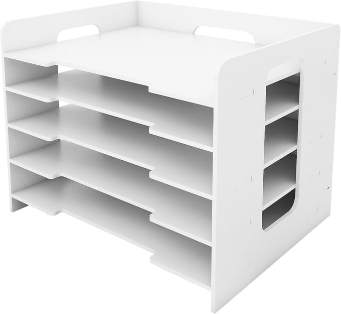 Bureau Organizer - Brievenmand Stapelrek - Documenten Sorteren - Verstelbaar 5 Niveaus - 335 x 255 x 28 cm - Wit