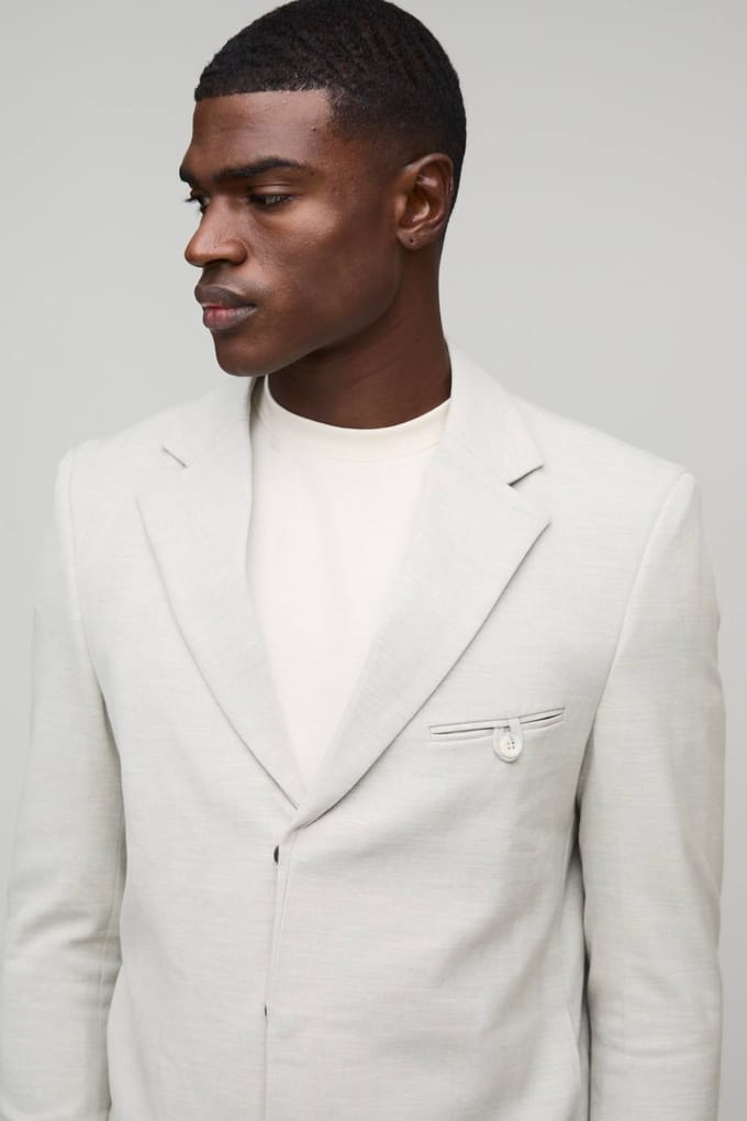 Oversized Boxy Herringbone Suit Blazer | Light Grey | Size Medium