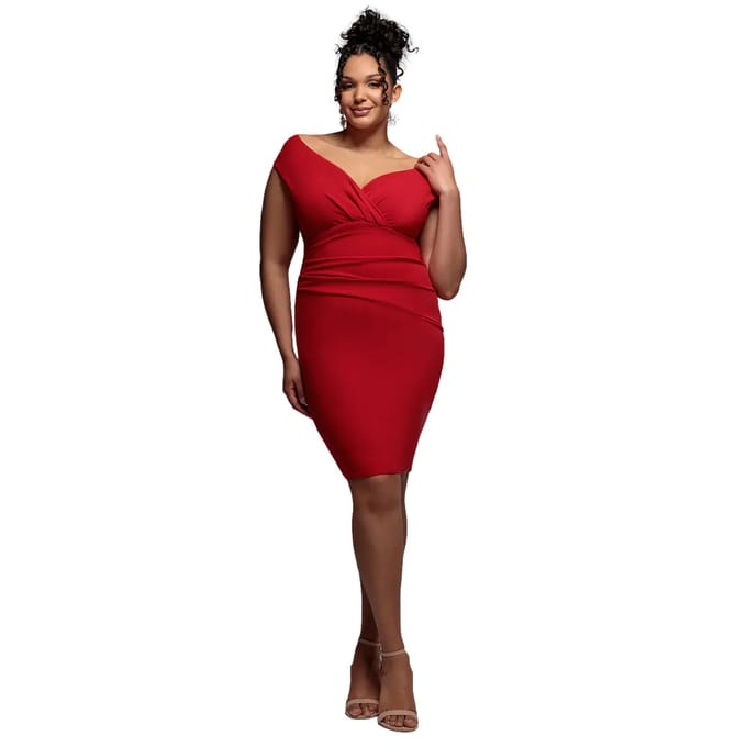 Off-shoulder jurk dames Goddiva Plus Midi