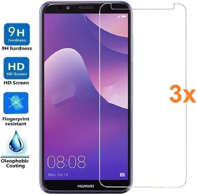 3 Stuks Screenprotector Tempered Glass Glazen Gehard Screen Protector 2.5D 9H (0.3mm) - Geschikt Voor: Huawei Y7 2018