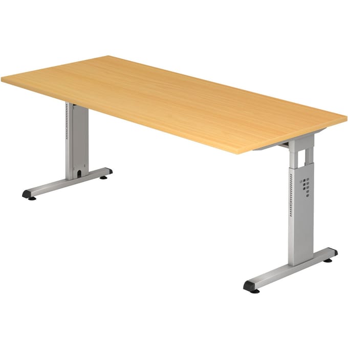 MEGA 19 S | Bureau - 180 x 80 Beuken/Zilver Tafelhoogte I In hoogte verstelbaar