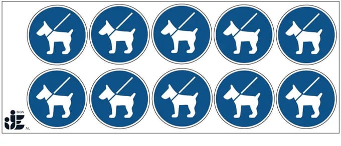 Honden aan de lijn gebodssticker | 5 cm - 10 stuks per vel