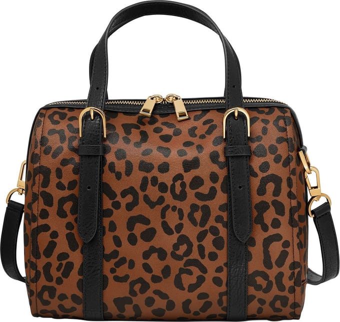 FOSSIL Schoudertas Handtas Carlie Satchel Leopard Lichtbruin