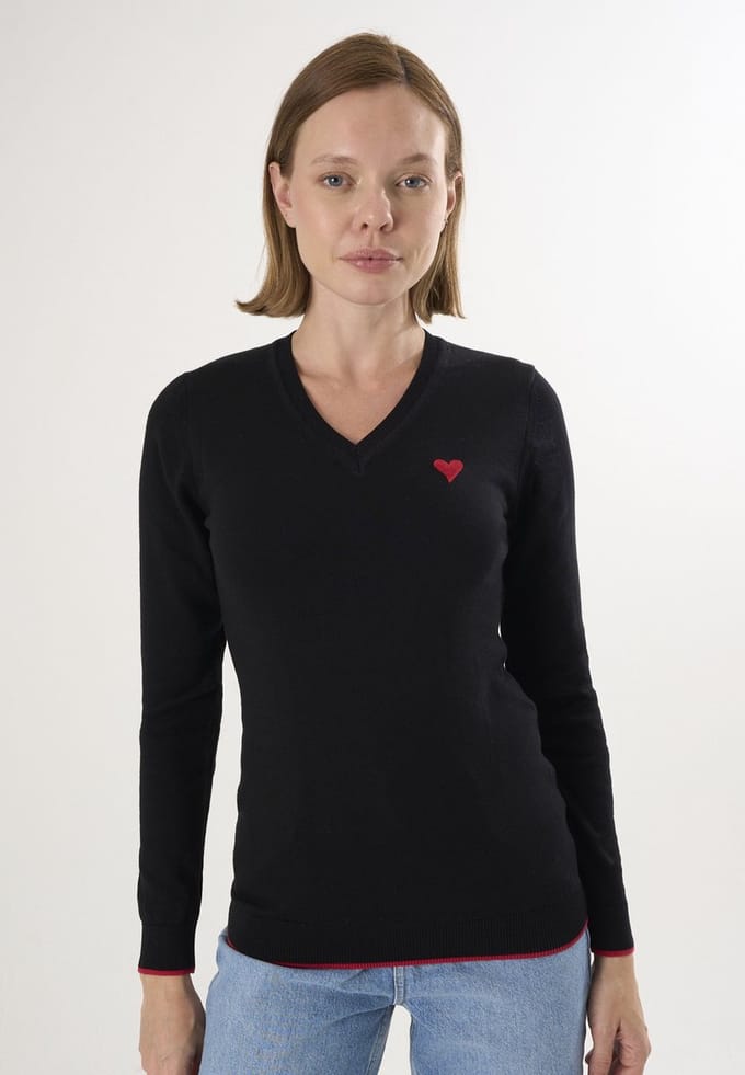 Felix Hardy V Hals Trui - Pullover - Sweater - %100 Katoen Dames Zwart - M
