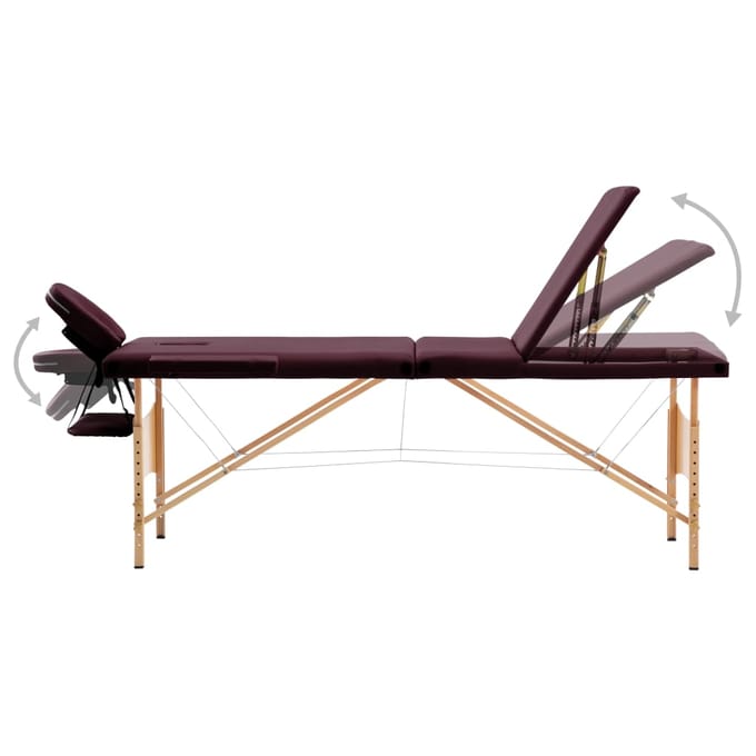 vidaXL - Massagetafel - inklapbaar - 3 - zones - hout - wijnpaars