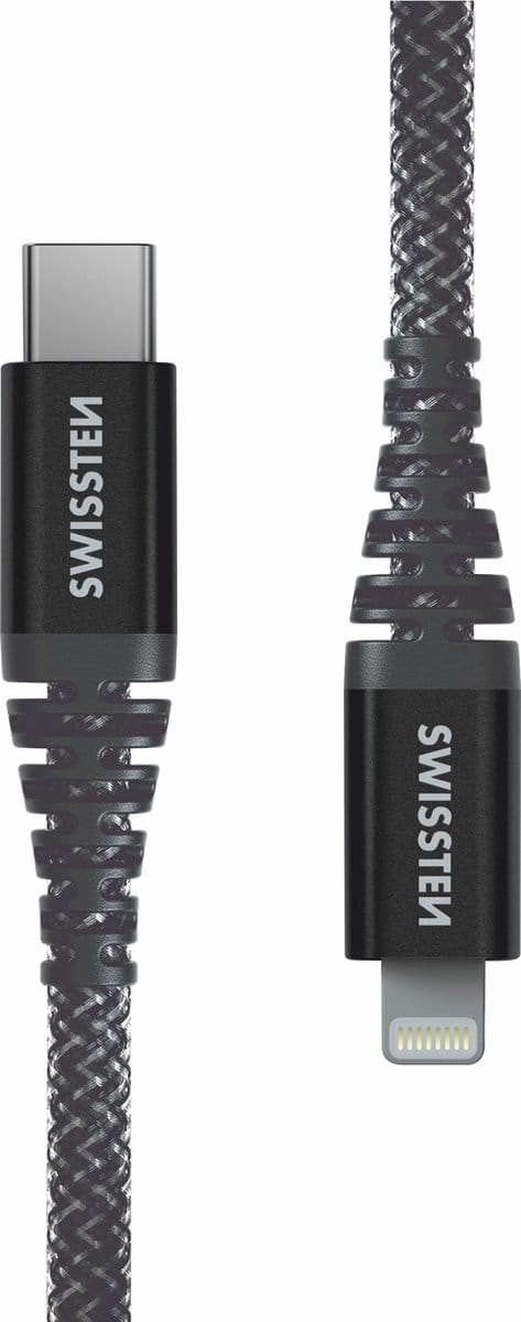 Swissten - Aramid Reinforced - USB-C naar Lightning Kabel - 1,5 Meter - Grijs - 71544010