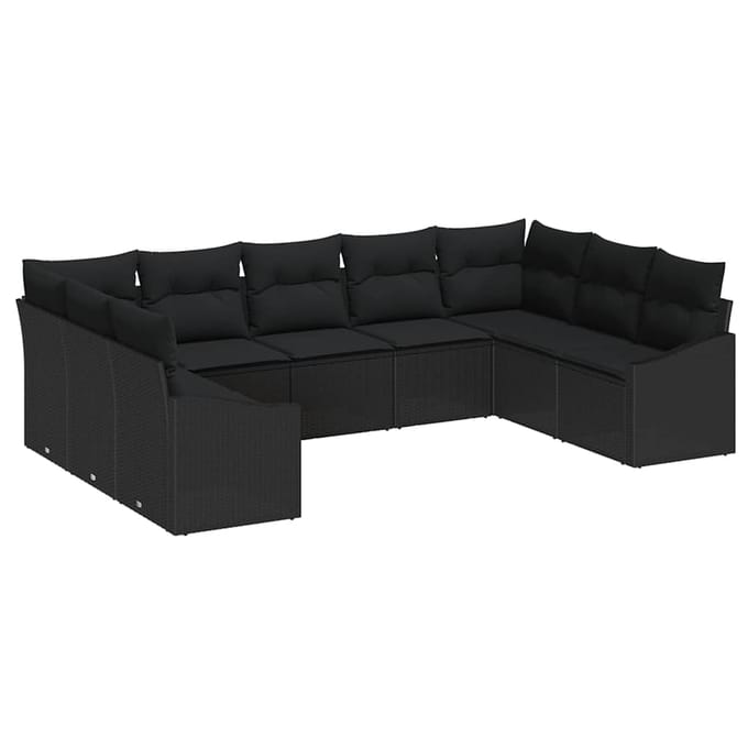 vidaXL - Tuinbank - Set - 9 - st - Zwart - poly - rattan