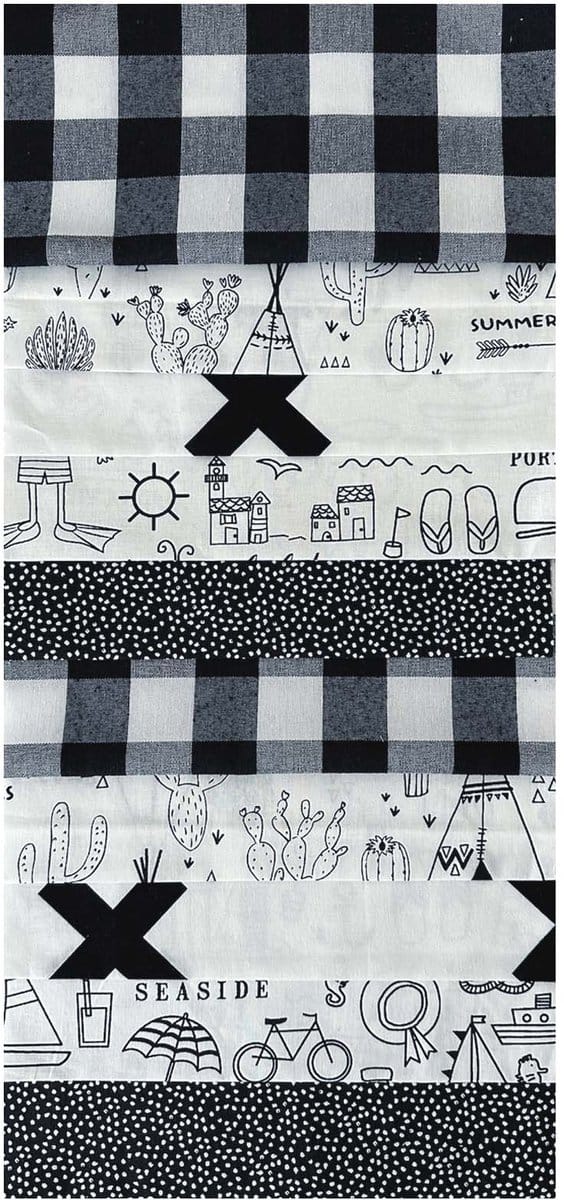 BINK Bedding - 10 lapjes - Quilt Patchwork - Zwart Wit 25 x 25 cm. Set = 10 lapjes
