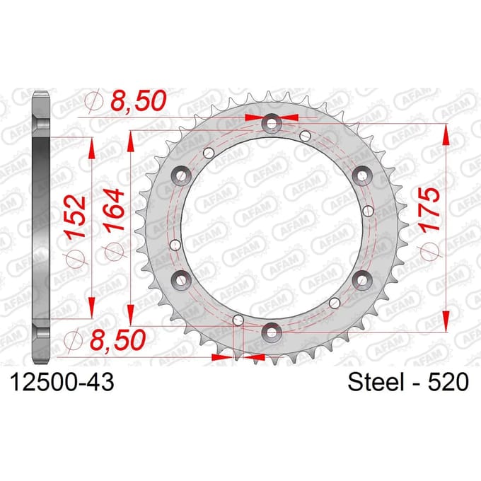 Stalen tandwiel Afam 520 43 dents