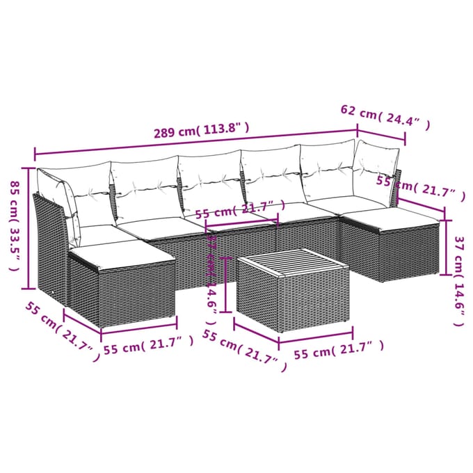 vidaXL - 8-delige - Loungeset - met - kussens - poly - rattan - zwart