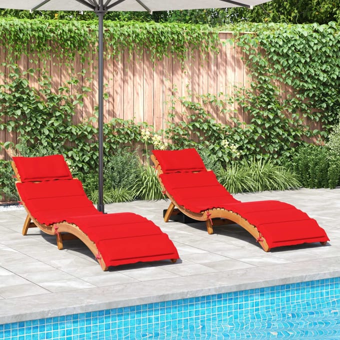 vidaXL - Ligstoelen - met - kussens - 2 - st - massief - acaciahout - rood