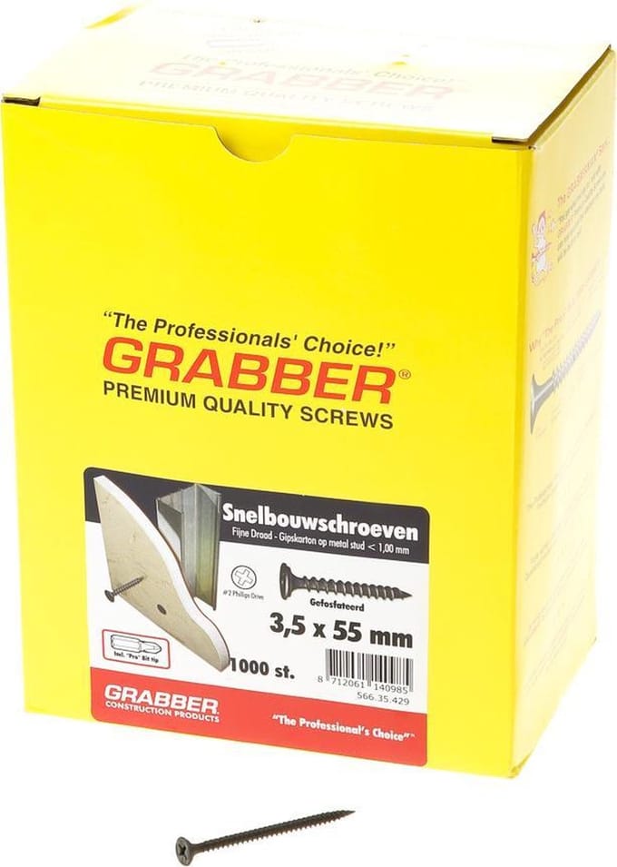 Grabber snelbouwschroef 3.5x 55 fijn gefosf (Prijs per 1.000 stuks)