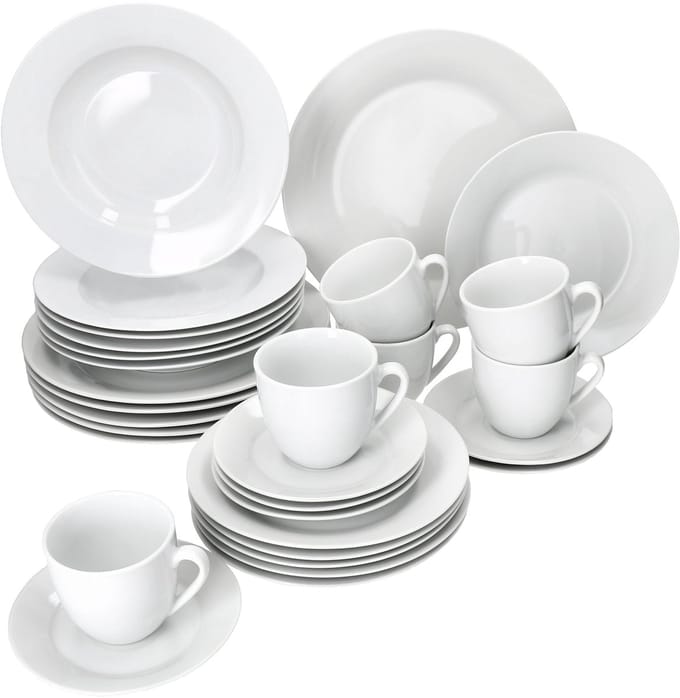 MamboCat 30-delig eetservies TOMMY wit porselein voor 6 personen
