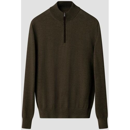 Eton Trui Plain Knit Luxury Extrafine Merino Zip Collar Donker Groen / male