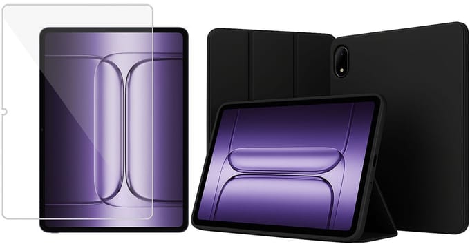 TechNow Hoesje + Screenprotector geschikt voor OnePlus Pad 3 Hoesje – Glas - Extreme Shock Case – Smart Case - Zwart