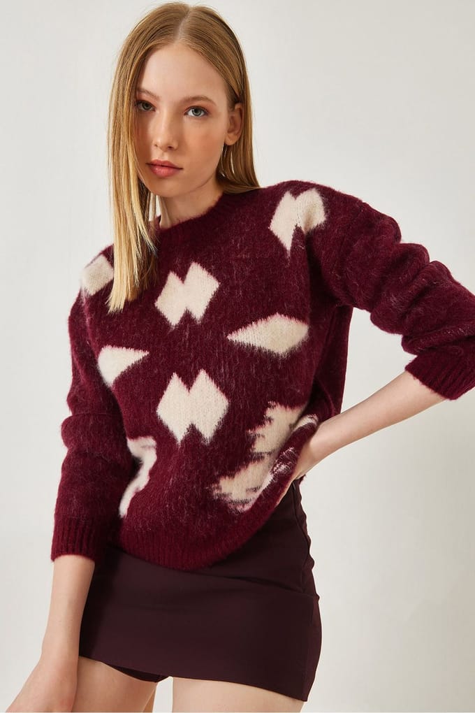 Abstract Patroon Crew Neck Geribbelde Trui