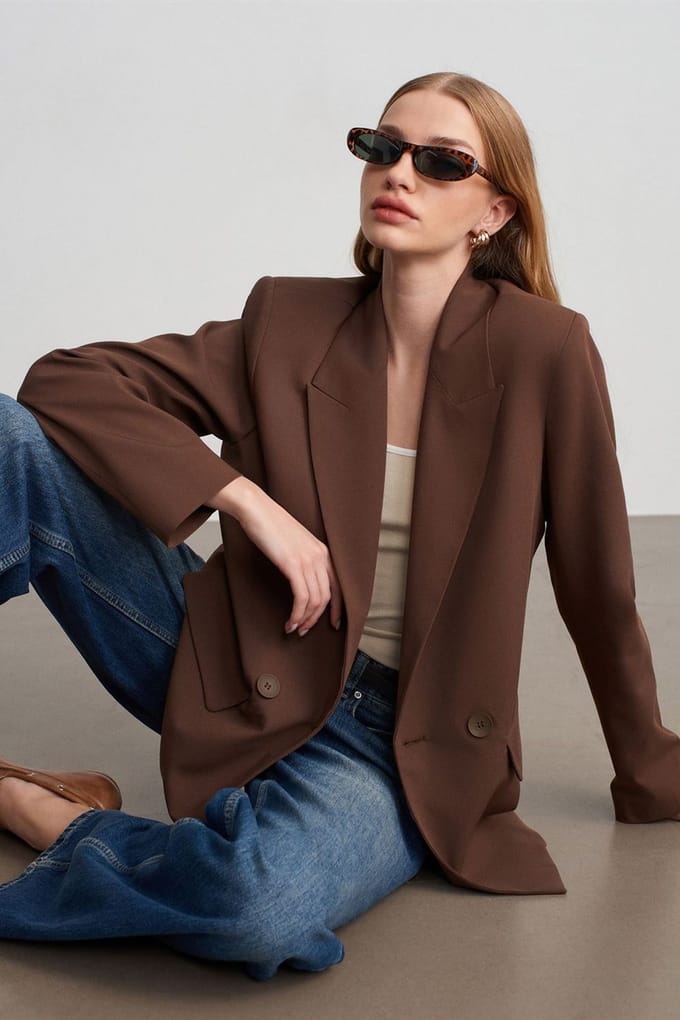Oversized Lange Crepe Blazer Jas