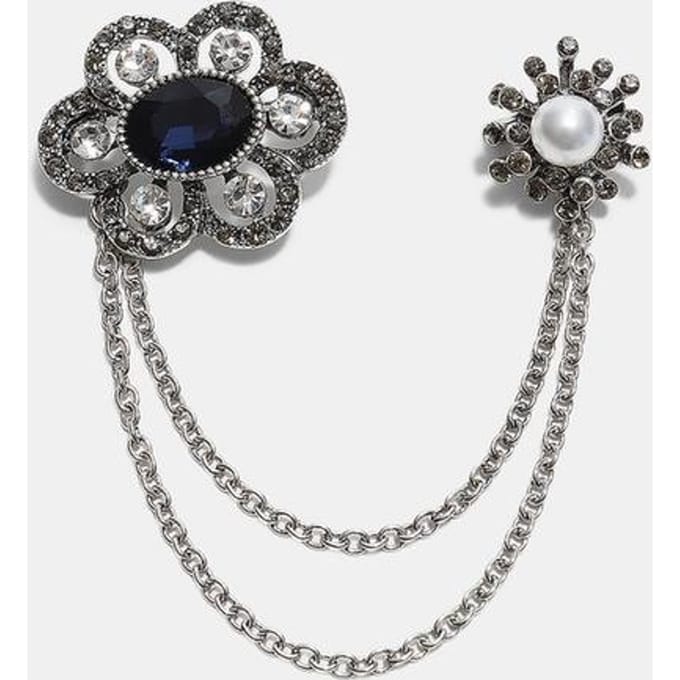 Stradivarius Broche met ketting en steentjes  Grijs OS