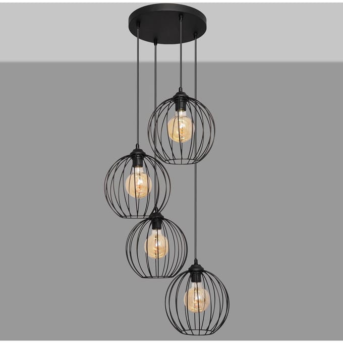 HELAM Hanglamp Cumera in zwart, 4-lamps, rond